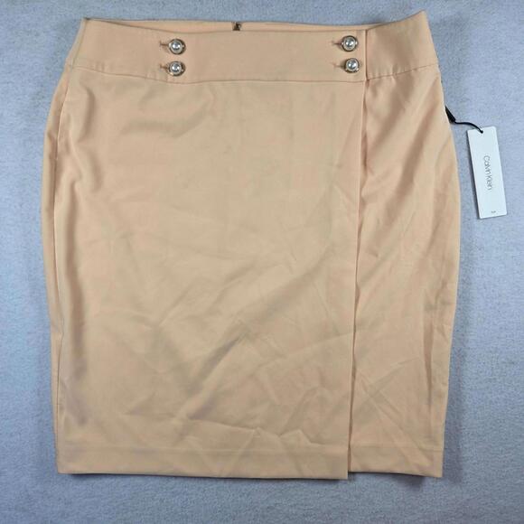 NWT Calvin Klein Womens Size 16 Tan Suit Skirt 4 Button Tailored Chic - Staining - Picture 1 of 10